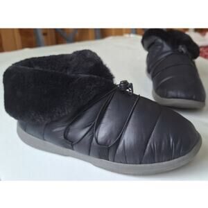 VIONIC Women's Gabrie Puffy Arch Support Faux Fur Puffer Slipper Black Size  7.5
